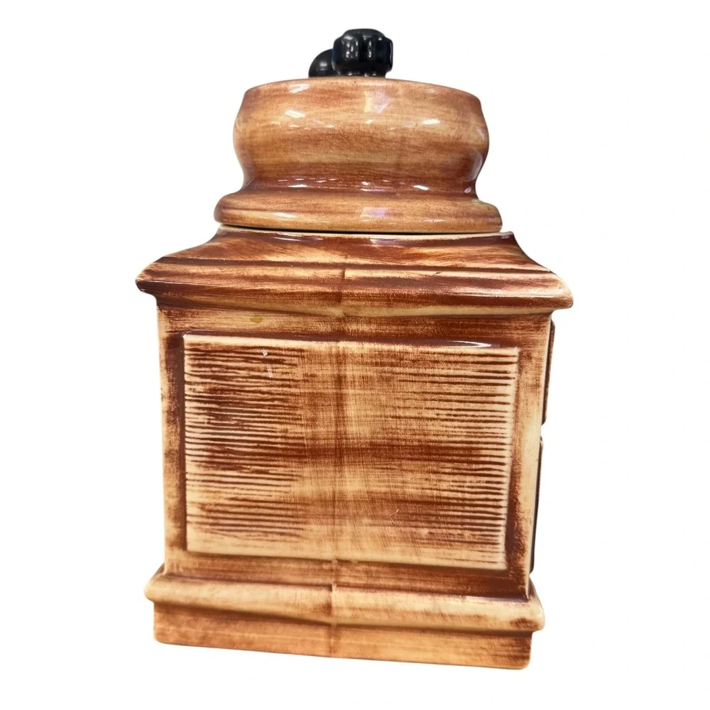Vintage McCoy Ceramic Coffee Grinder Style Cookie Jar Faux Wood Grain 1960